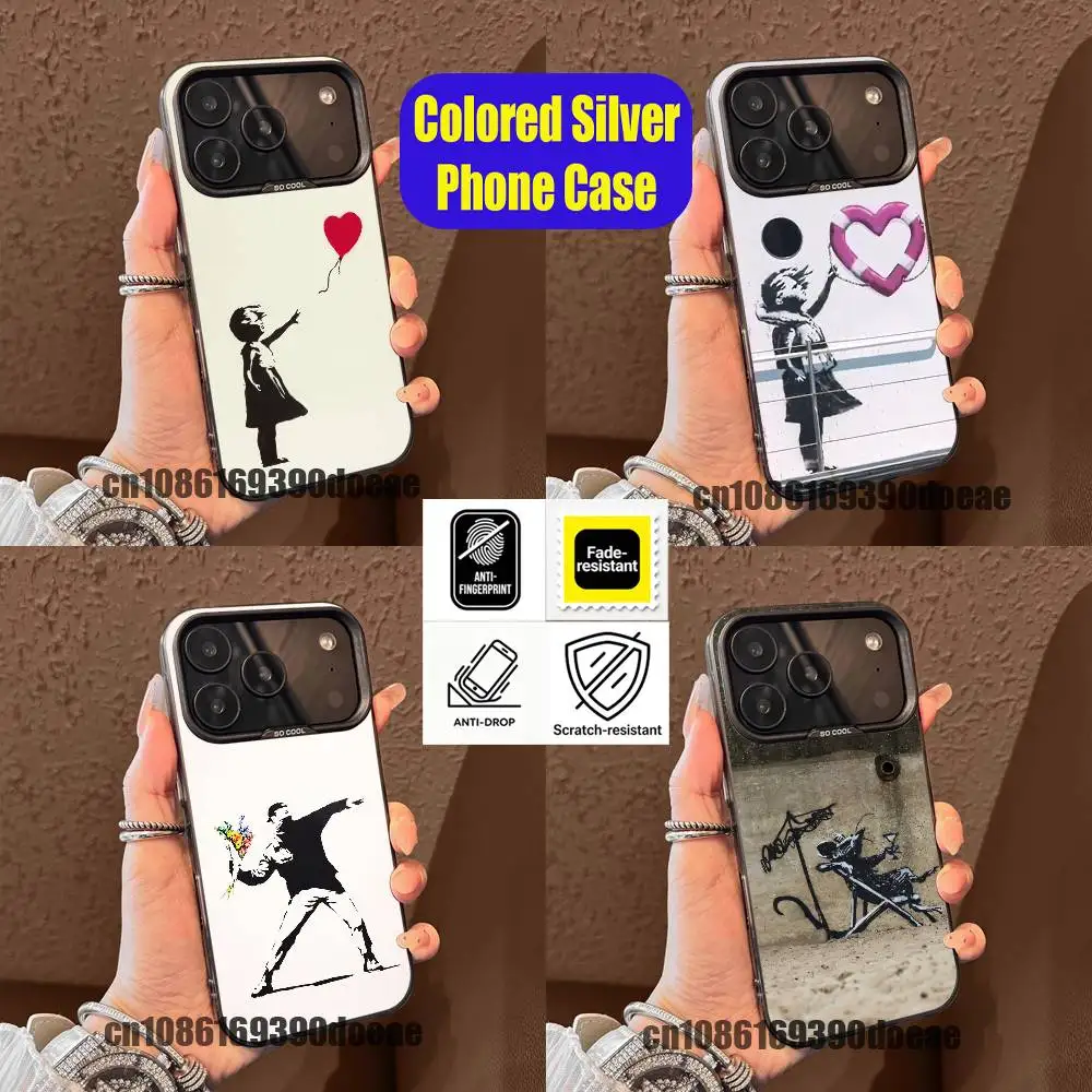 

For B-Banksy Graffiti Street Artist Phone Case iPhone 15,17,12,14,13,16,11,E,Max,Plus,Air,Pro,Mini Custom Soft Silver Cover