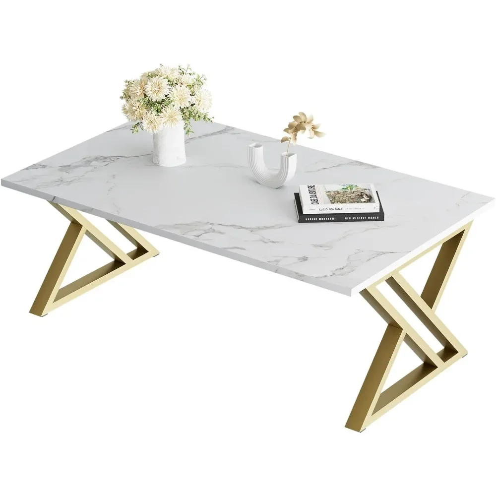 

Coffee Table Living Room Table White Center Table, Simple Modern Faux Marble Rectangular Tea Table