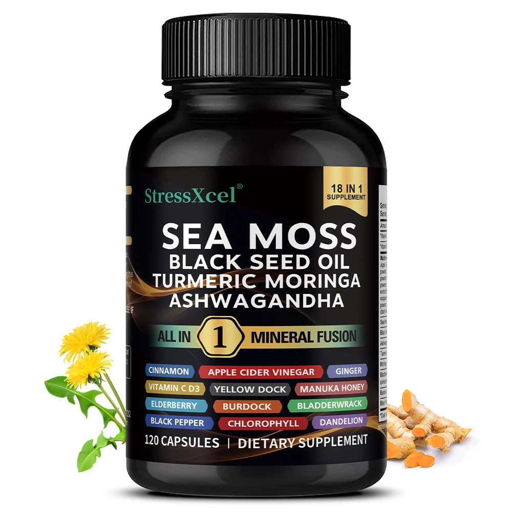 Sea Moss Capsules - Black Seed, Energy, Antioxidant, Endurance, Immune, Thyroid & Digestive Support, Detoxifying, Antioxidant