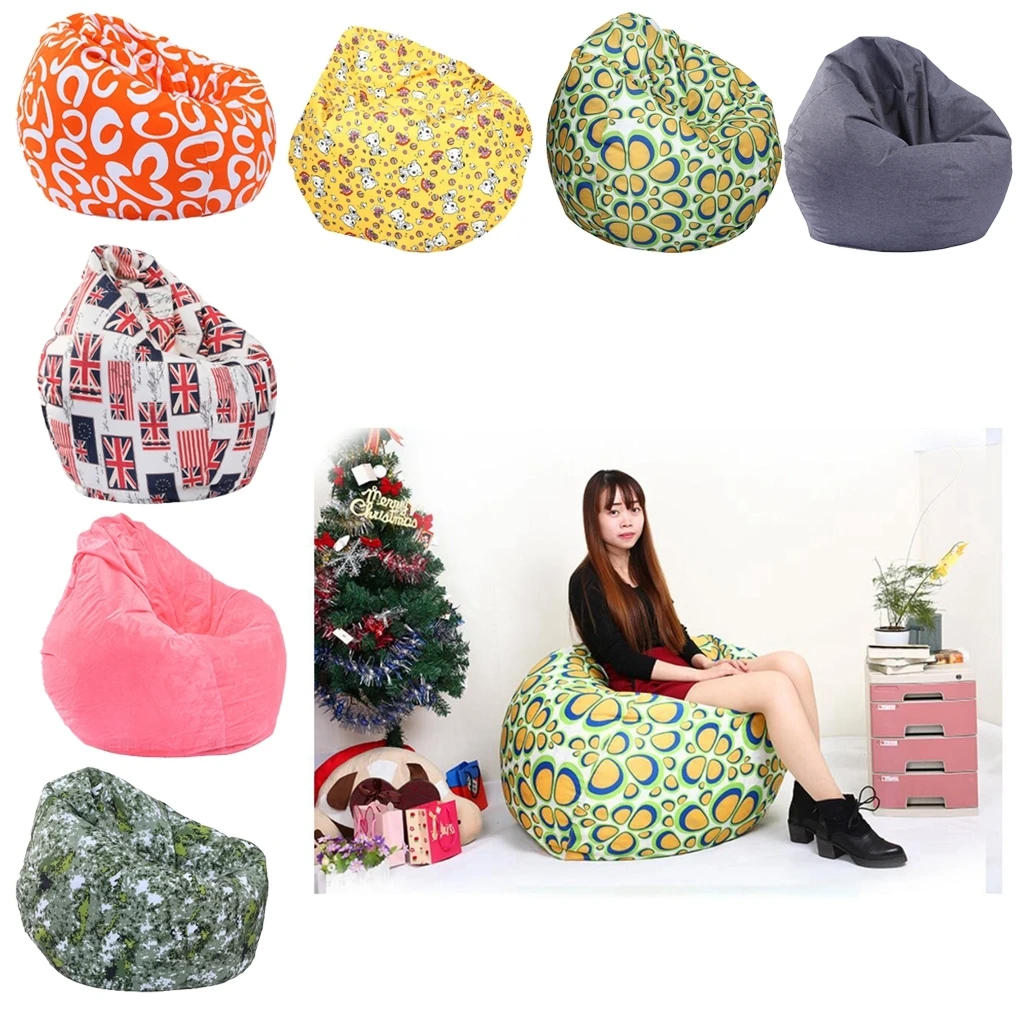 Modern Printed Linen Beanbag Cover Sofa Slipcover Toy Storage Case Art Print