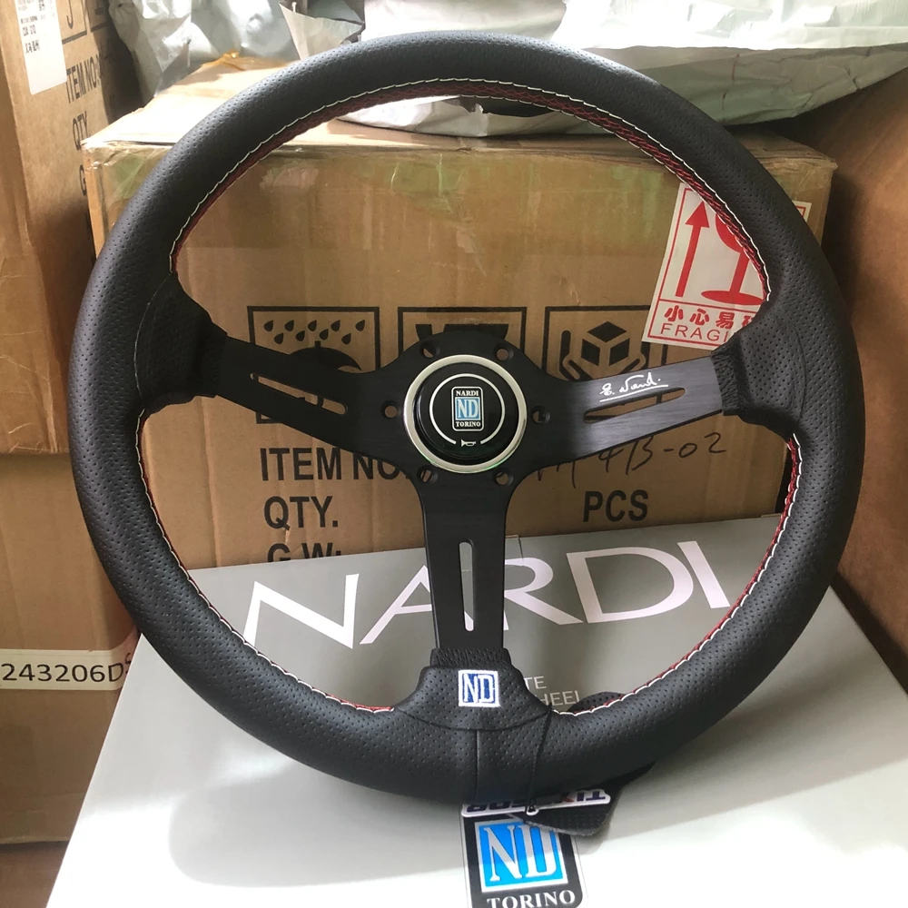 

Drift 14Inch Universal Nardi Steering Wheel Car JDM Racing Real Leather Nardi Steering Wheel Volantes For VW HONDA TOYOTA BMW