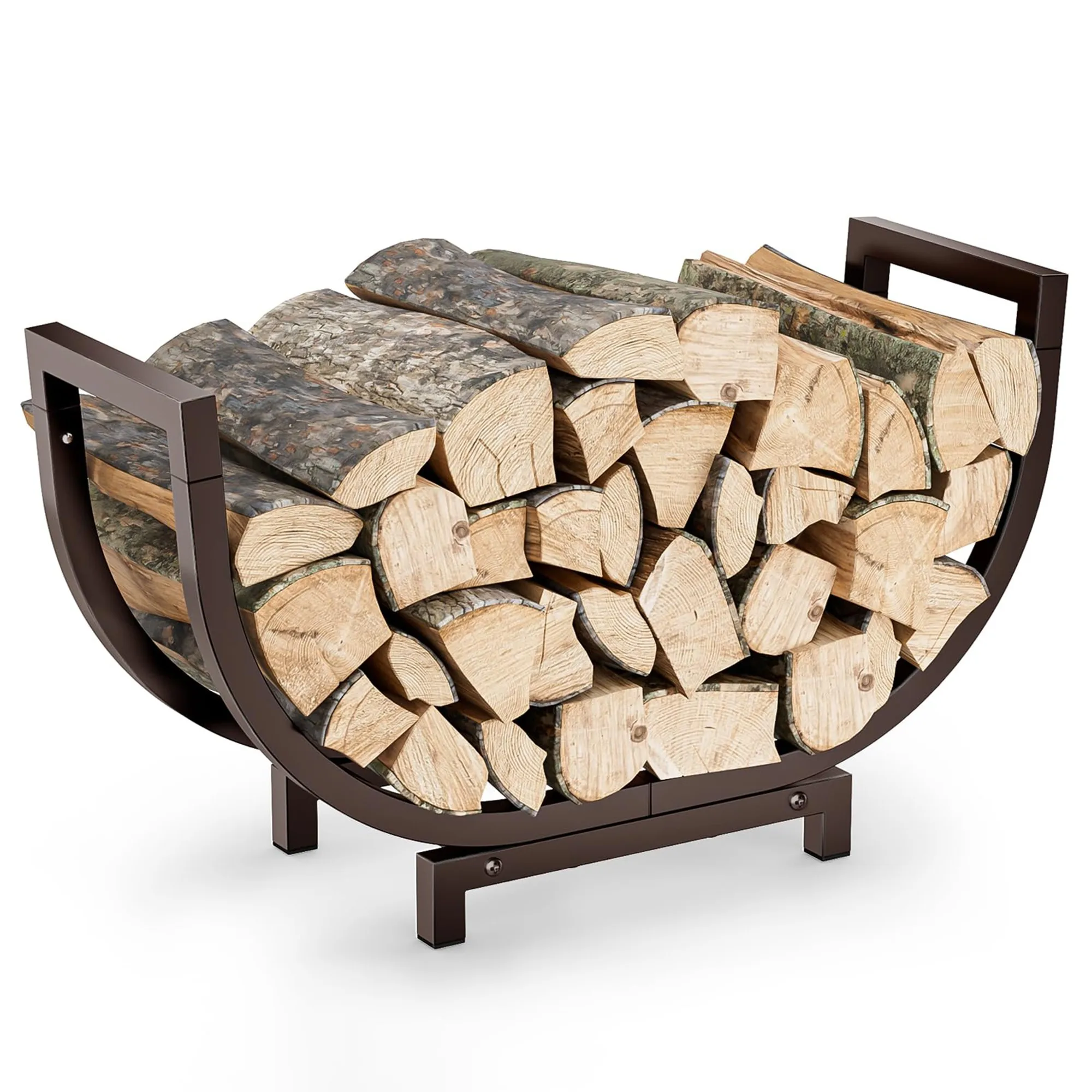 24 Inch Firewood Rack | Double Coated Waterproof Rustproof Log Holder, Indoor Outdoor Fireplace Storage Decor