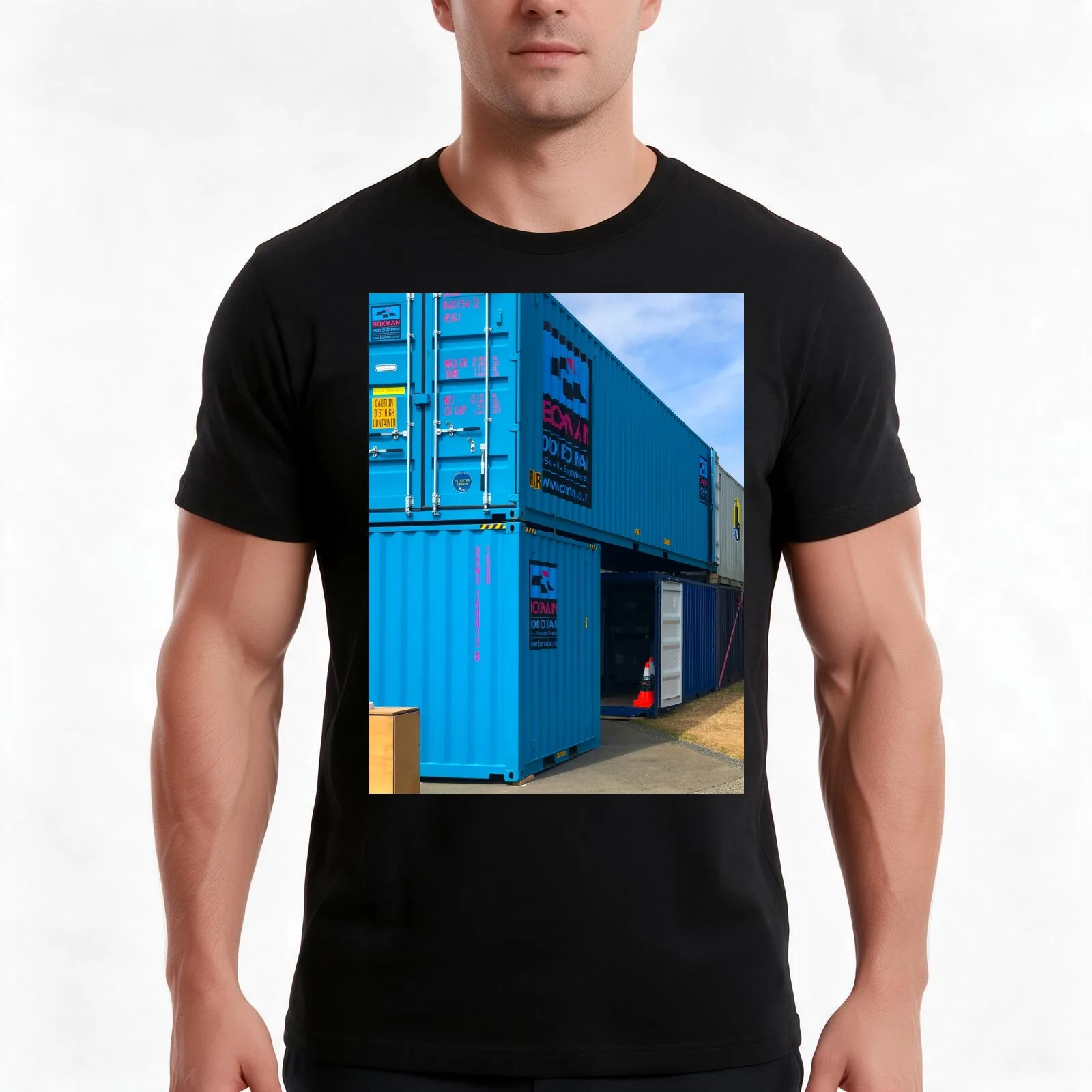 Blue Shipping Containers T-Shirt Summer Casual Cotton Tee Oversized Streetwear Tops Vintage Graphic Print Unisex Men Women