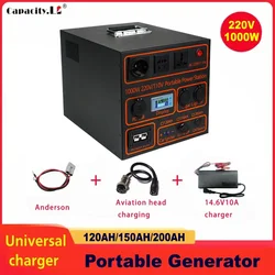 Portable Generator 12V 220V 110V 120Ah Lifepo4 Battery 150/200ah Battery Pack Solar Rechargeable Inverter 1000W Outdoor RV Motor