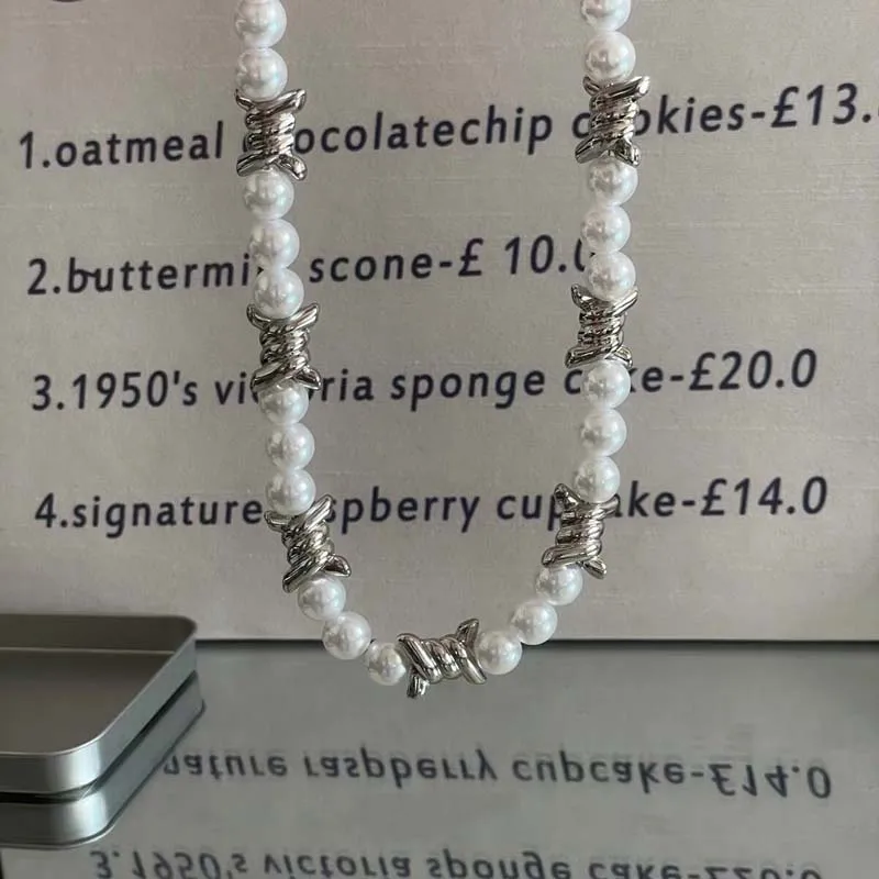 فاسق تقليد اللؤلؤ الشوك سلسلة قلادة للرجال النساء الهيب هوب القوطية المعادن الأسلاك الشائكة ليتل شوكة قلادة مجوهرات هدايا #4