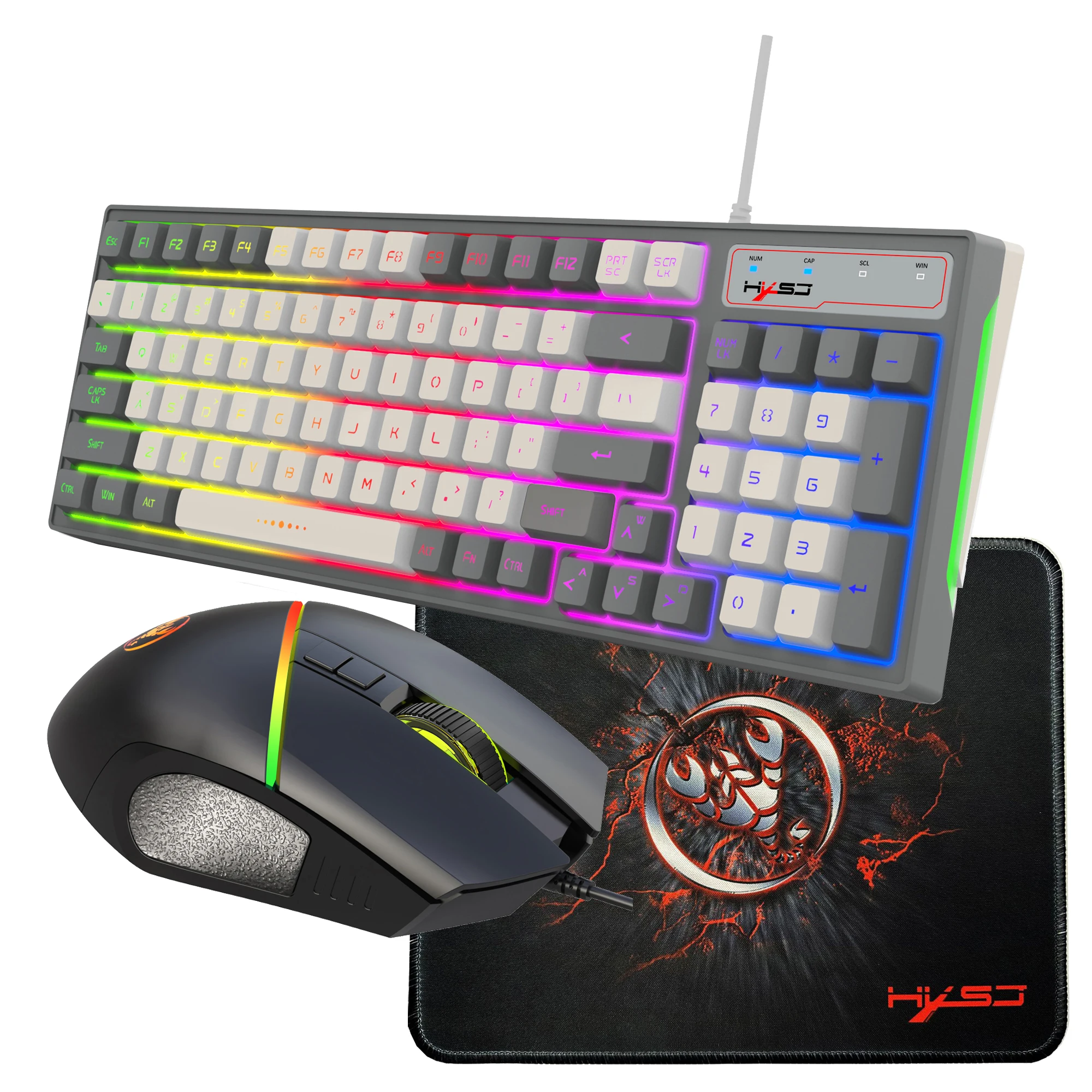 2024 Newest HXSJ ergonomic RGB gaming keyboard mouse and mouse pad set wired keyboard and mouse combos for laptop game