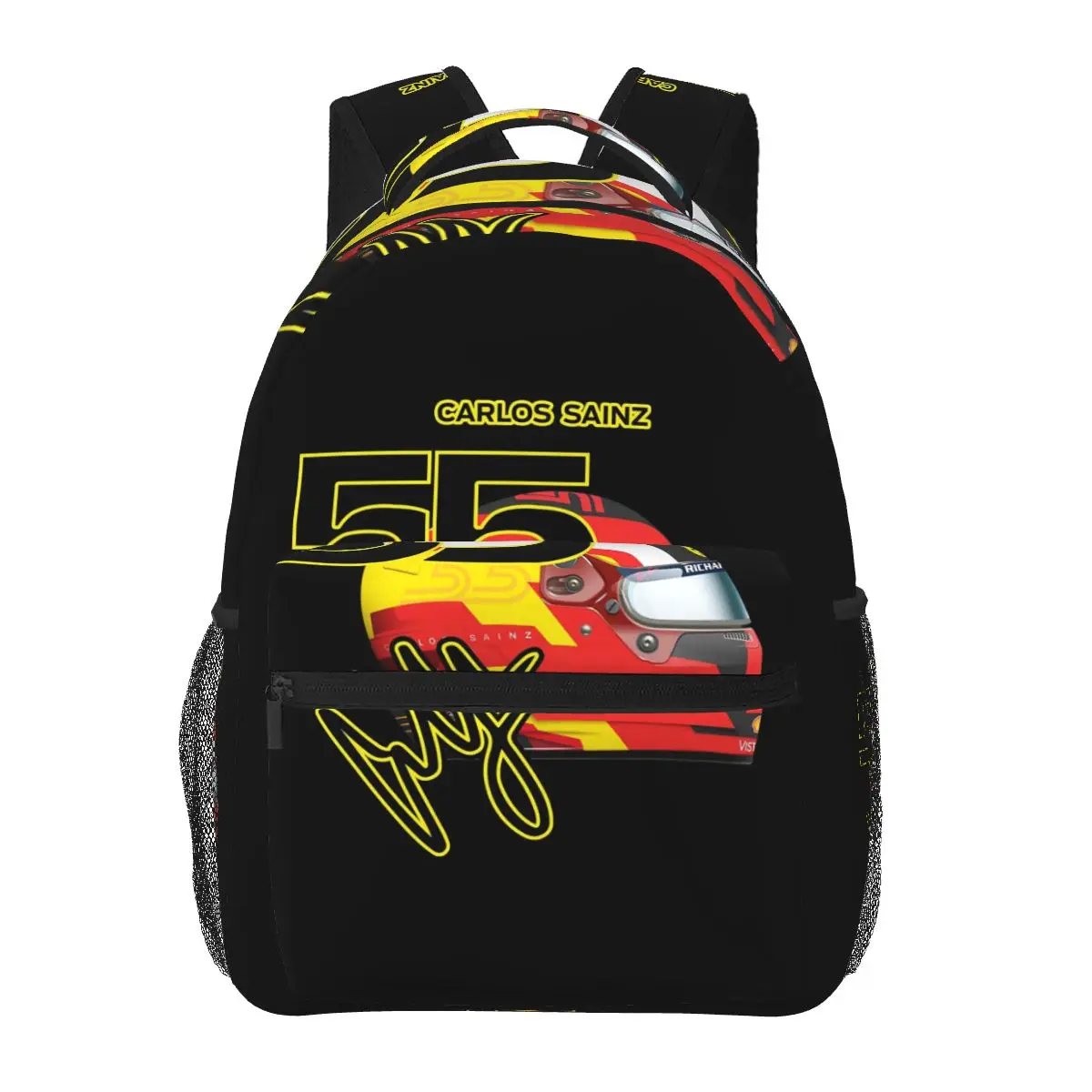 Carlos Sainz Jr F1 Signature Graphic - Dark Backpacks Boys Girls Bookbag Children School Bags Cartoon Kids Rucksack Shoulder Bag