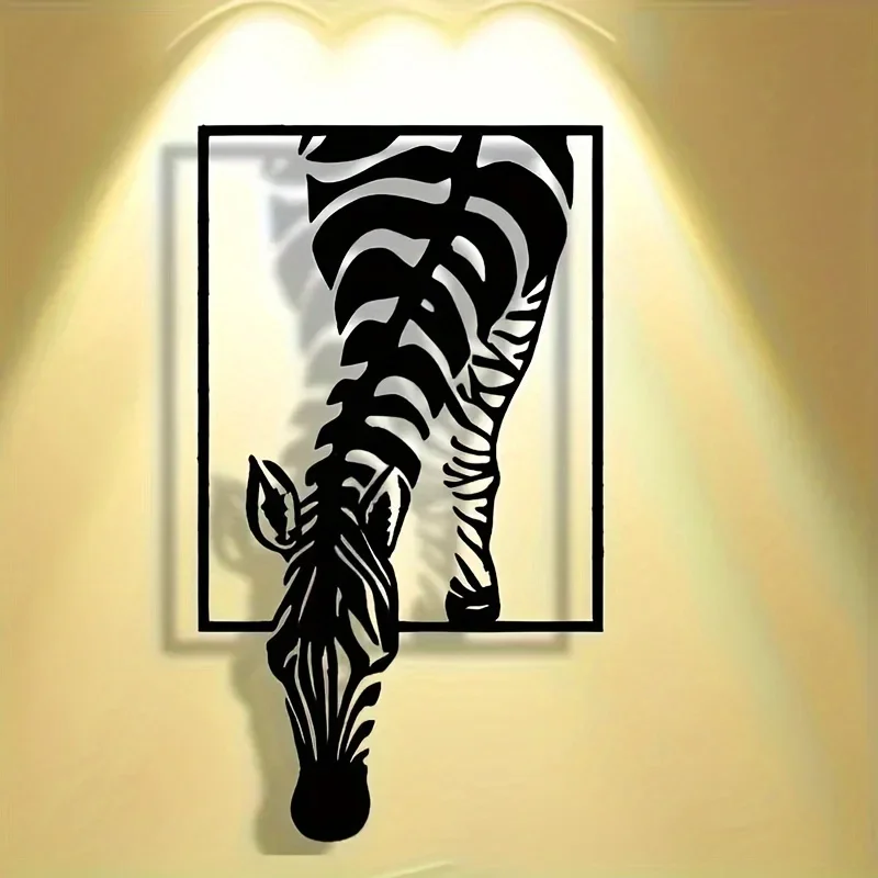 [Modern Zebra Metal Art] Minimalist Zebra Metal Wall Art - Modern Striped Iron Decor |  Animal-Themed Design, Zebra Decor 1pc