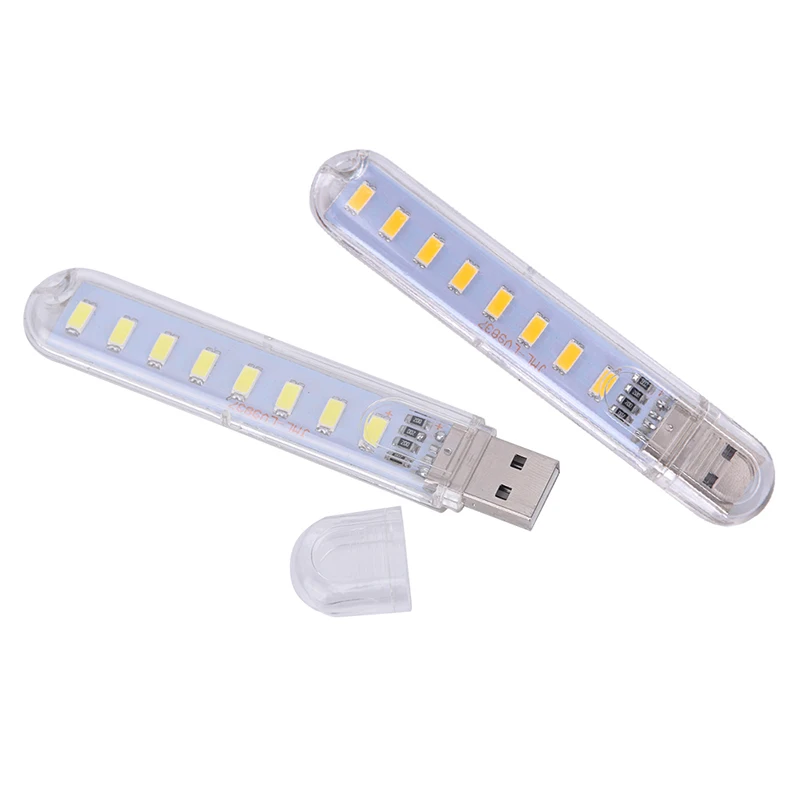 1 pz Mini LED portatile universale 5V alimentato tramite USB 8 LED illuminazione Computer Power Bank lampada luce notturna calda/bianca