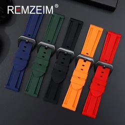 REMZEIM Silicone Sport Watchband 22mm 24mm 26mm Rubber Watch Band Replacement Band Strap Steel Buckle Watch Accessories