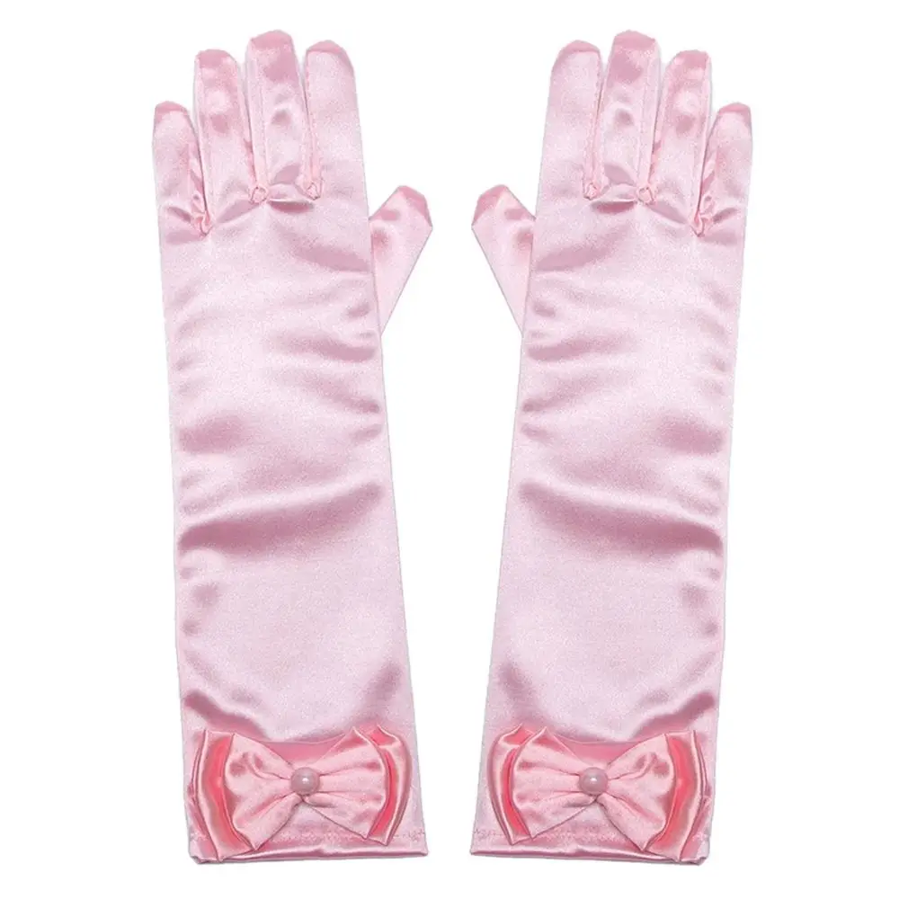 Children Long Gloves Princess Dance Performance Stage Gloves Satin Sequins Bow Glove Solid Full Finger Mittens Birthday Gifts