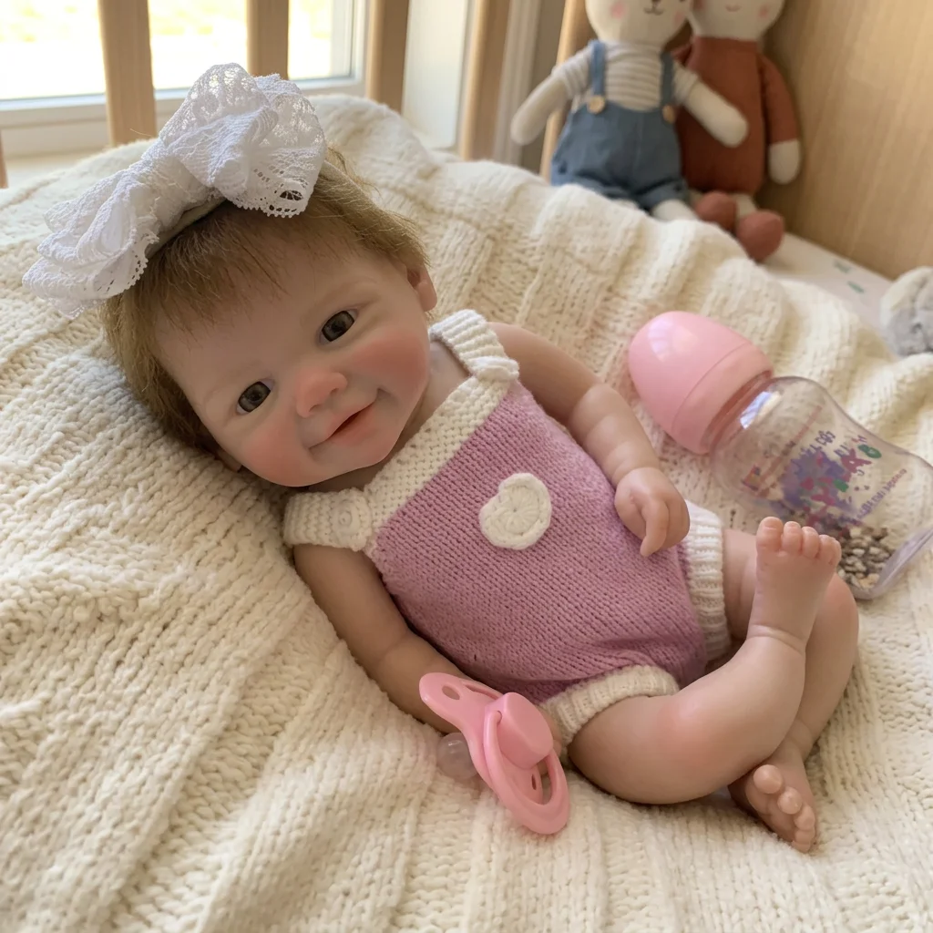 13 Inch Vivienne Silicone Rooted Hair Handmade Soft Solid Silicone Reborn Baby Doll Toy