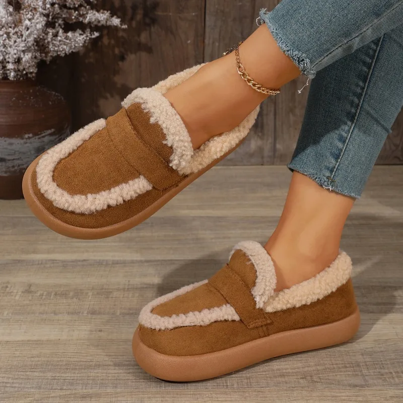 2026 Women's Winter Plush Lined Warm Casual Flats Comfortable Indoor Outdoor Snow Shoes Big Size 35-41