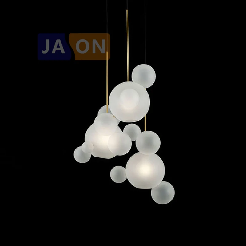 

LED Postmodern Iron Glass Bubbles Blue White Clear Chandelier Lighting Lustre Suspension Luminaire Lampen For Dinning Room