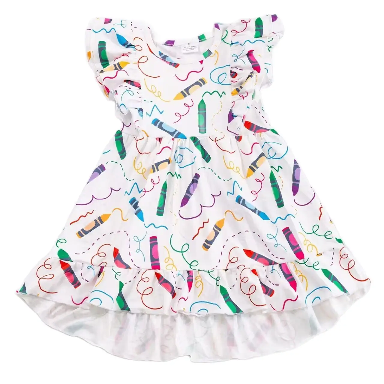 

Back to School Summer Boutique Girl Clothes Printed Short Sleeve Dress Knee Length Infants and Kids Clothes