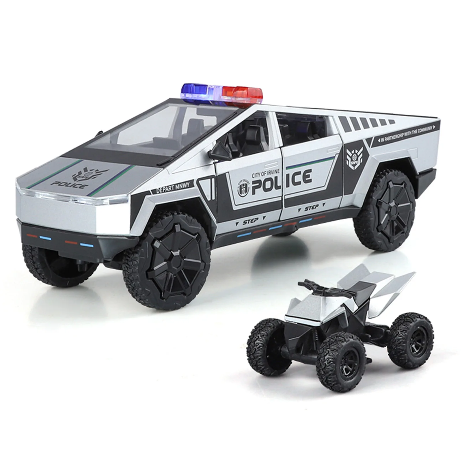 

1: 24 Tesla Alloy Police Car Pickup Model Sound and Light Off Road Vehicle Toy Children's Gift