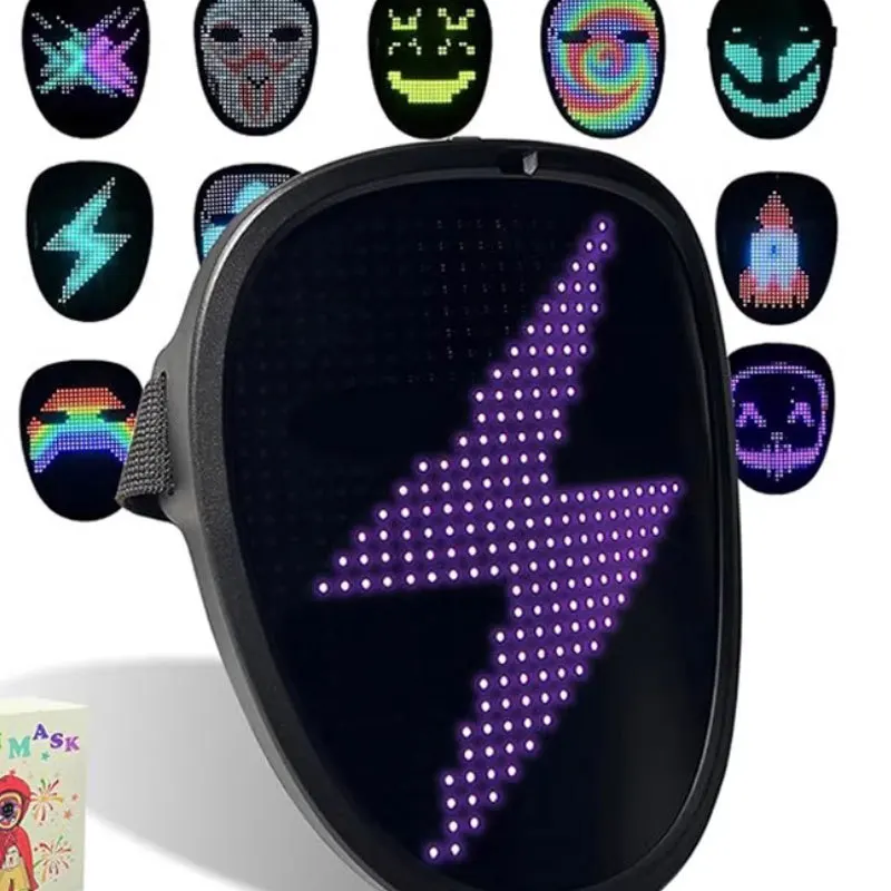 LED Gesture Sensing Changing Face Glow Mask Display APP Bluetooth Shining Mask Boy with Uke