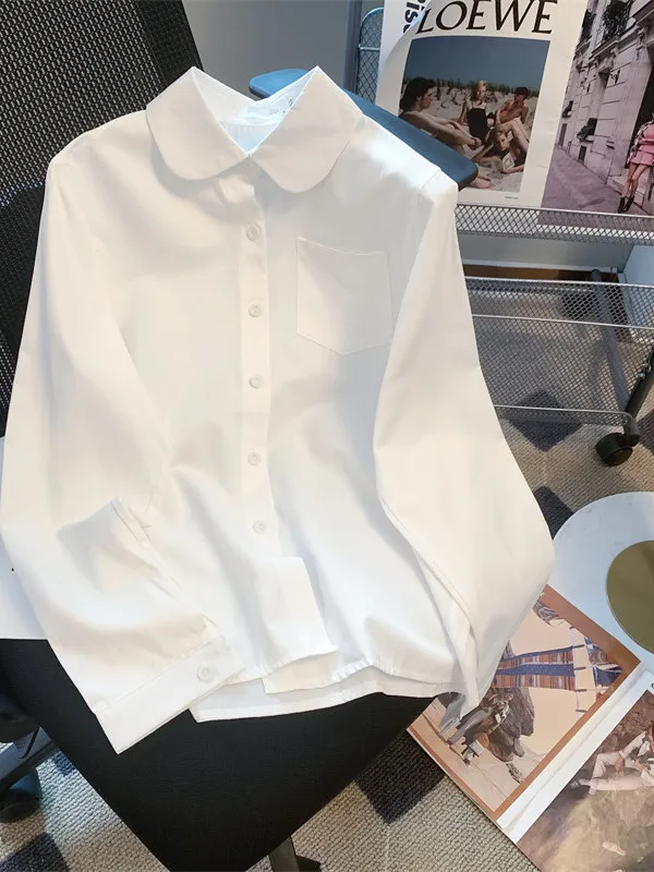 

Весна-Осень 2026 Оригинальная женская рубашка в стиле JK, с длинным рукавом, белая, базовая, свободного кроя, для ношения под одеждой, в школьном стиле, корейская версия