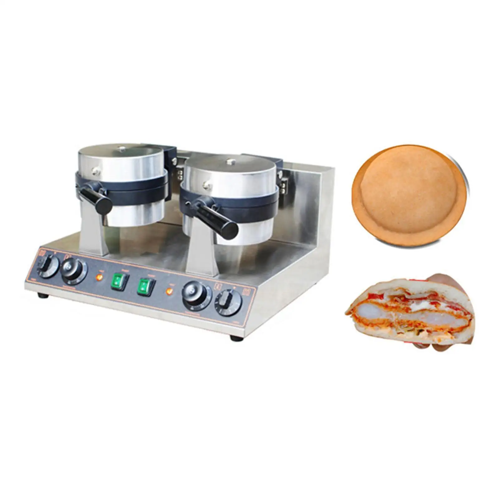 

Non Stick Stainless Steel Burger Maker Double Head Electric Sandwich Press Adjustable Timer for Ice Cream Parlors and Bakeries