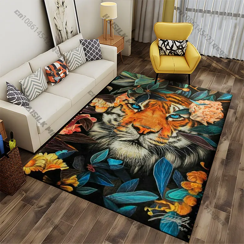 Tiger nature flowers vibrant contrast carpet Yoga living room room decor children's crawling mat doormat area rug