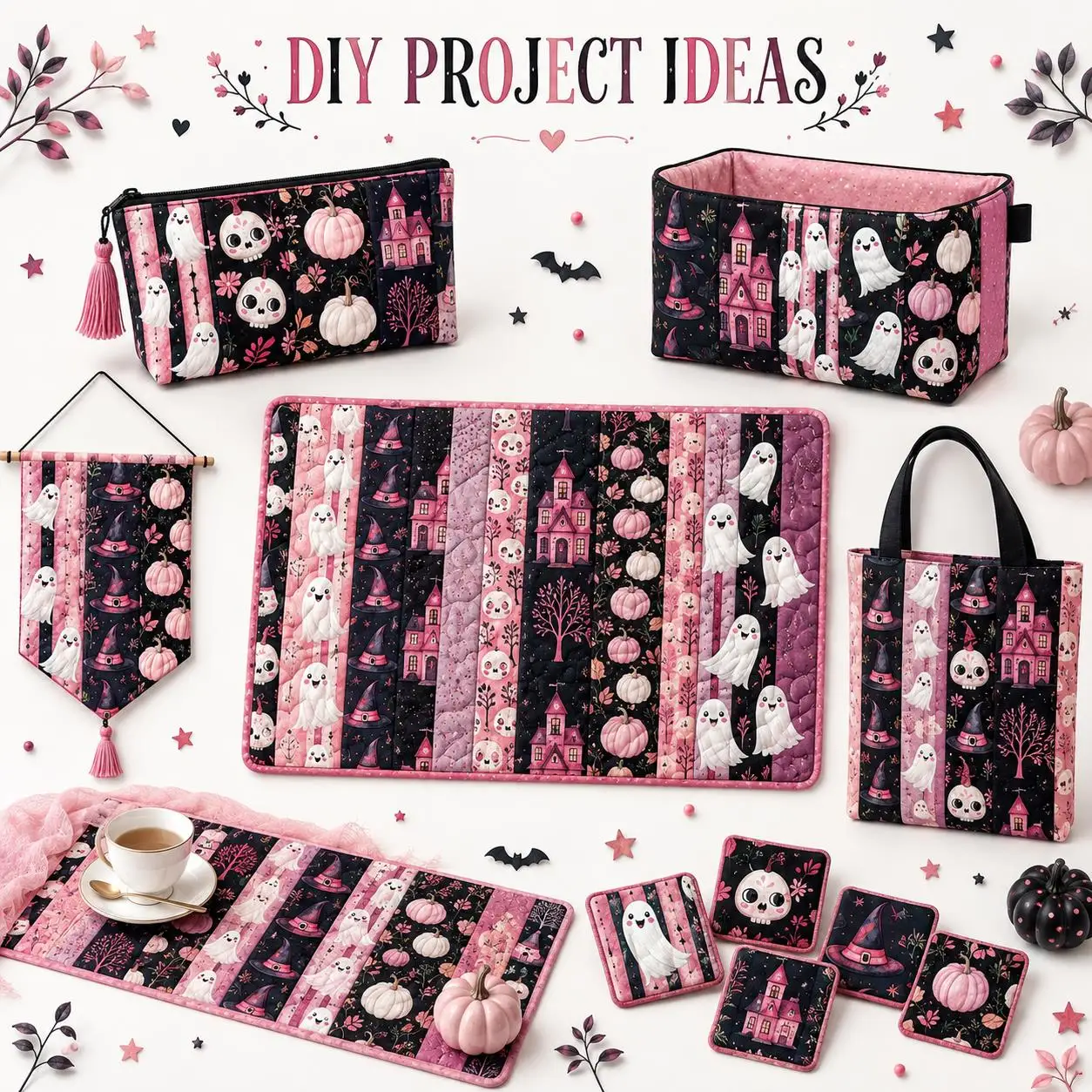 10pcs Vintage Skull Ghost Jelly Roll Fabric Strips 2.5X19.7inch Pre-Cut Polyester For Patchwork Quilts Table Runners Placemats