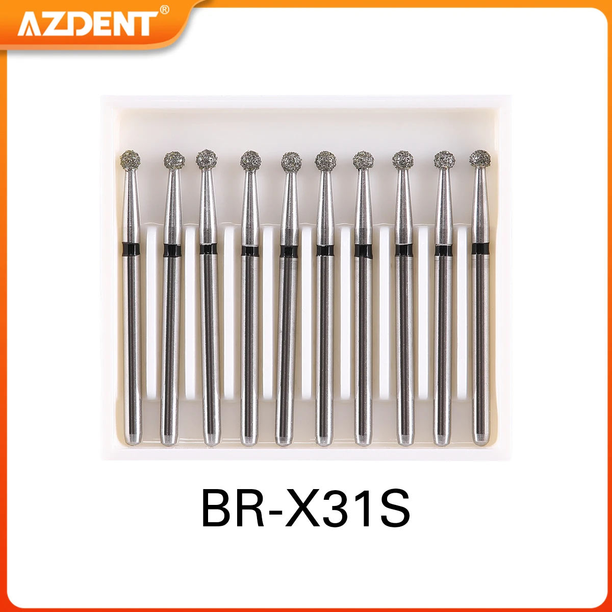 Fresa de diamante Dental de 1,6mm FG para pieza de mano de alta velocidad, bola AZDENT, tipo redondo, velocidad 450,000r/min