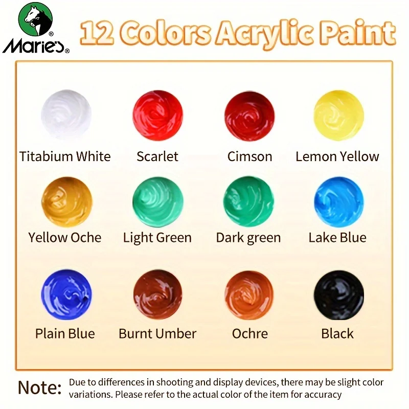 Maries 20-teiliges Acrylfarben-Set, 12 Farben (50 ml/1,69 oz) mit 7 Pinseln und 1 Palette für Leinwand, Holz, Stein, Künstler und Erwachsene – Detail 9