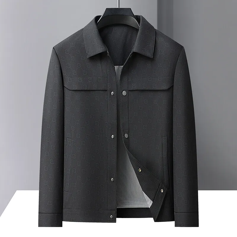Men's Brand Lapel Jacket Retro Letter Print 2025 Spring Loose Casual Business Formal Coats Streetwear Overcoat Jacket Elegant