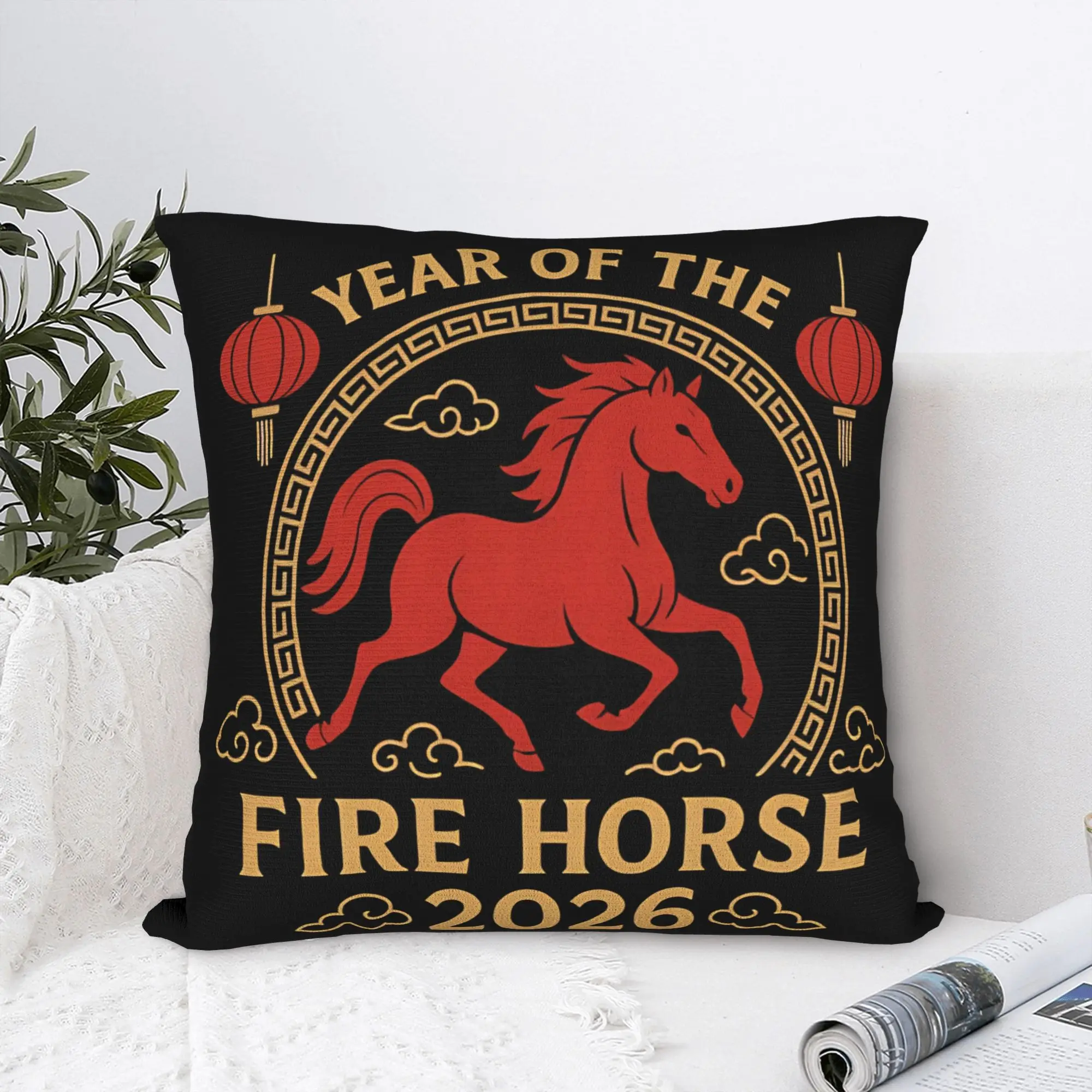 Year of the Fire Horse 2026 Chinese Zodiac  Square Pillow Cases  Cushion Covers Awesome Polyester Decorative Pillowcase for Home