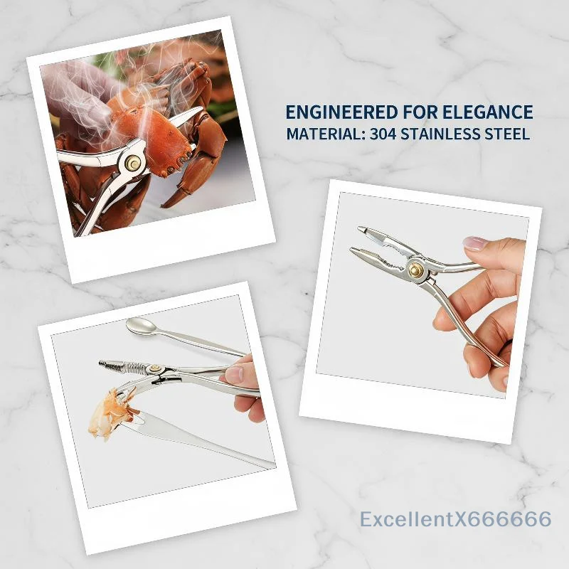 Premium Zinc Alloy Seafood Cracker Set 2 Pcs with Small Spoon Non Slip Handle for Restaurant Commercial Use