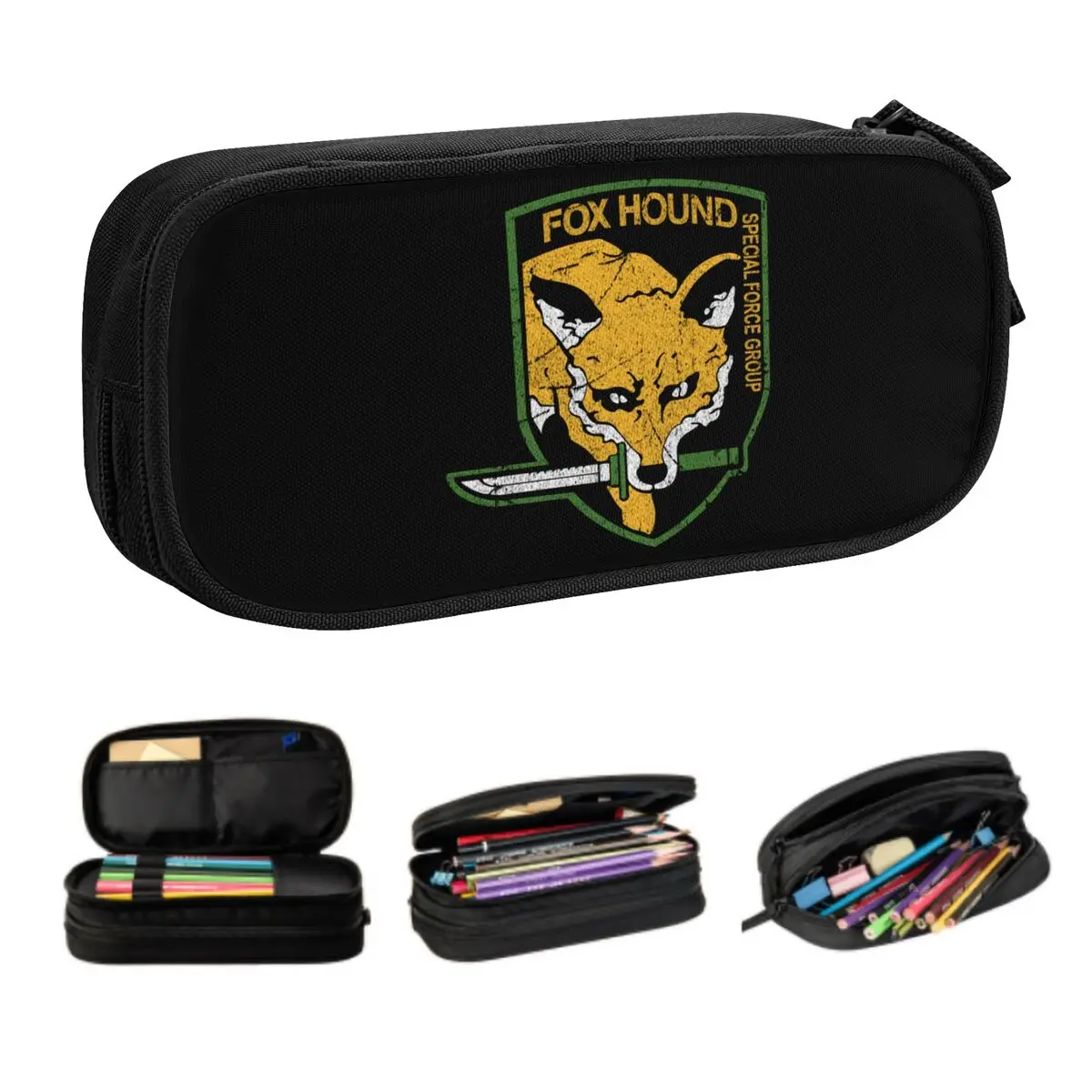 Kawaii Metal Gear Solid Fox Hound Pencil Case for Boys Gilrs Custom Video Game Large Capacity Pen Bag Box School Supplies