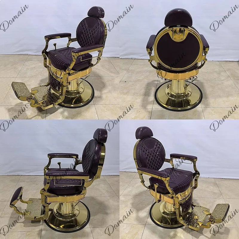 Men Vintage Barber Chair Reclining Salon Styling Chair for Hair Dyeing Shampoo Shaving