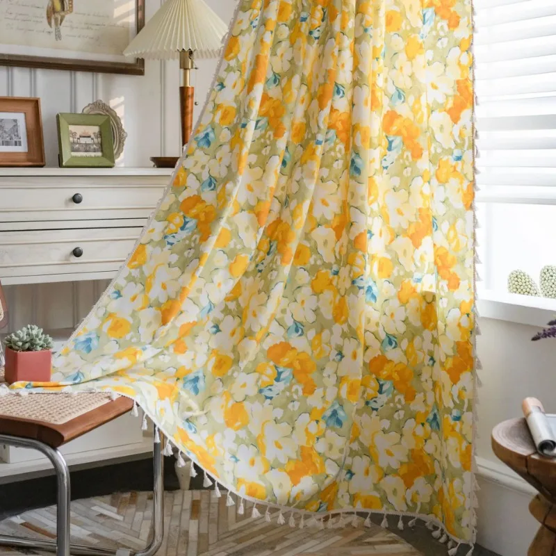 Curtains Linen Bedroom Light Filtering Window Curtain Yellow Floral Blackout Curtains Panels Thermal Insulated Kitchen Dusty