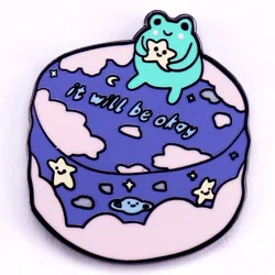 It Will Be Okay Space Frog Hard Enamel Pin Kawaii Animal Badge Positive Inspirational Jewelry Gifts