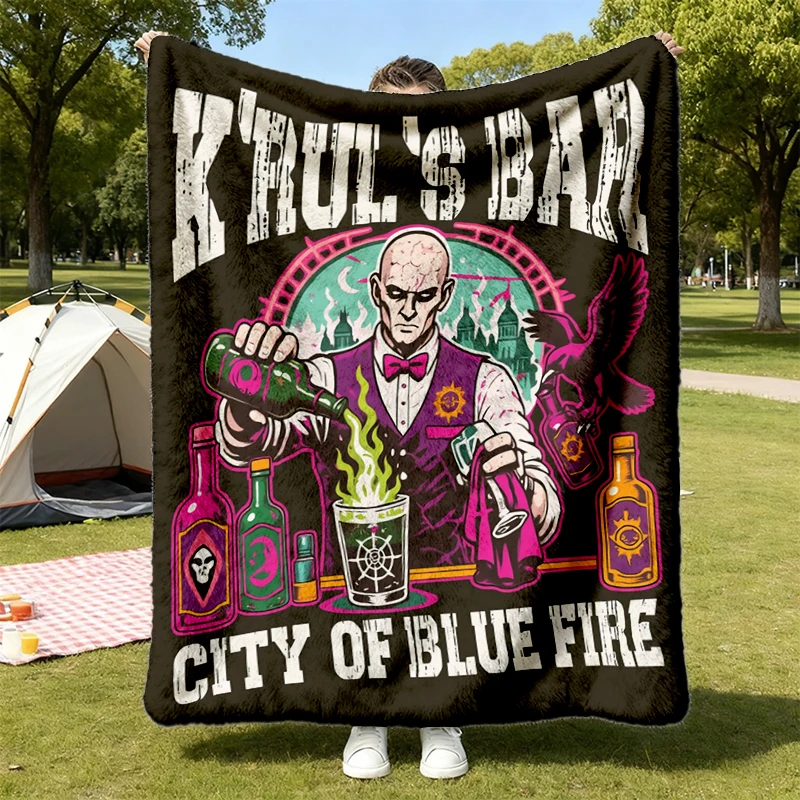 Vintage K'rul's Bar Flannel Blanket, Malazan Book of the Fallen, Steven Erikson, city of blue fire