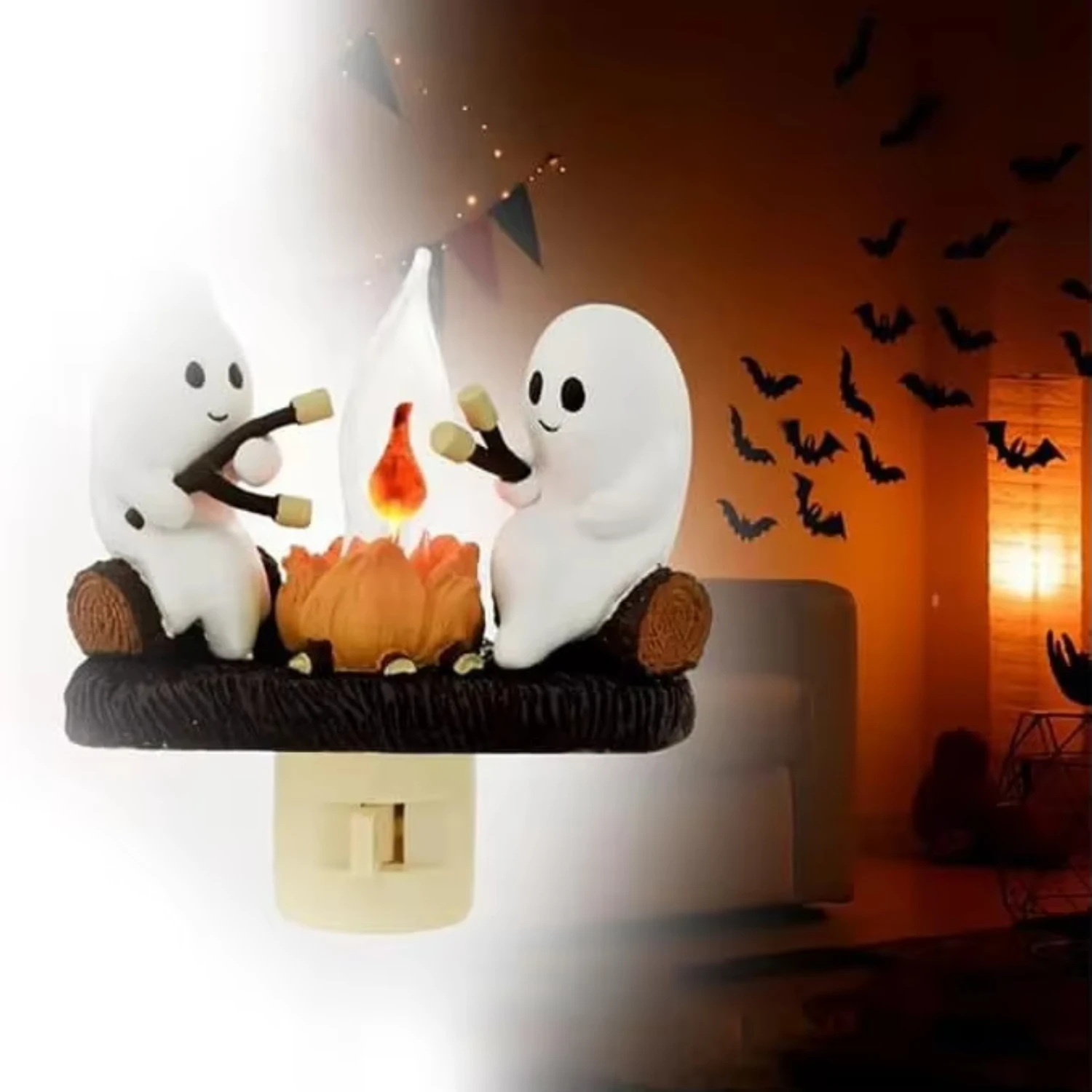 2024 Ghost Campfire Flickering Nightlight Halloween 3D LED Campfire Night Light  Indoor Decorations for Family Friends