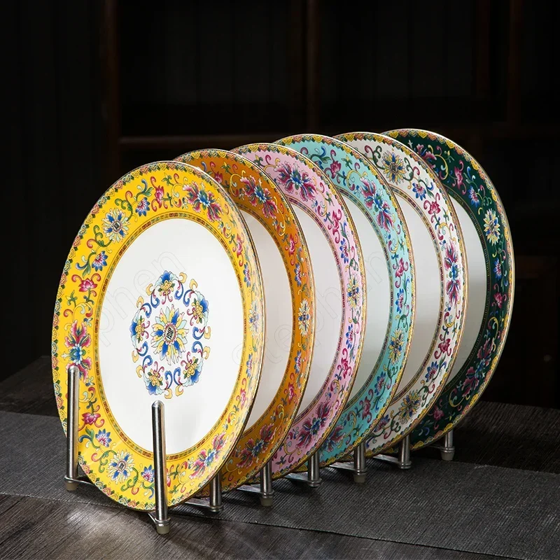 

Tangled Flowers Ceramic Plate Chinese Vintage Pastel Painted Steak Pasta Dinner Plates Dinning Room Tableware Dessert Dishes