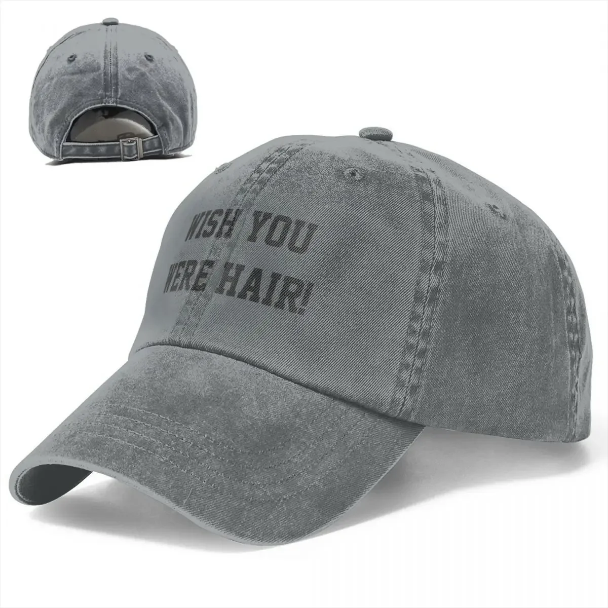 Wish You Were Hair Funny Bald Gift for Men Trucker Hat Distressed Denim Washed Baseball Caps Vintage Adjustable Fit Headwear