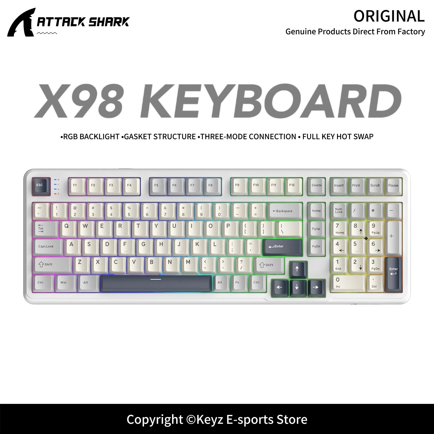 ATTACK SHARK X98 X98Pro 3-Mode Gasket Mechanical Keyboard Hot-Swap RGB Backlight 4000mAh Battery Wireless Keyboard