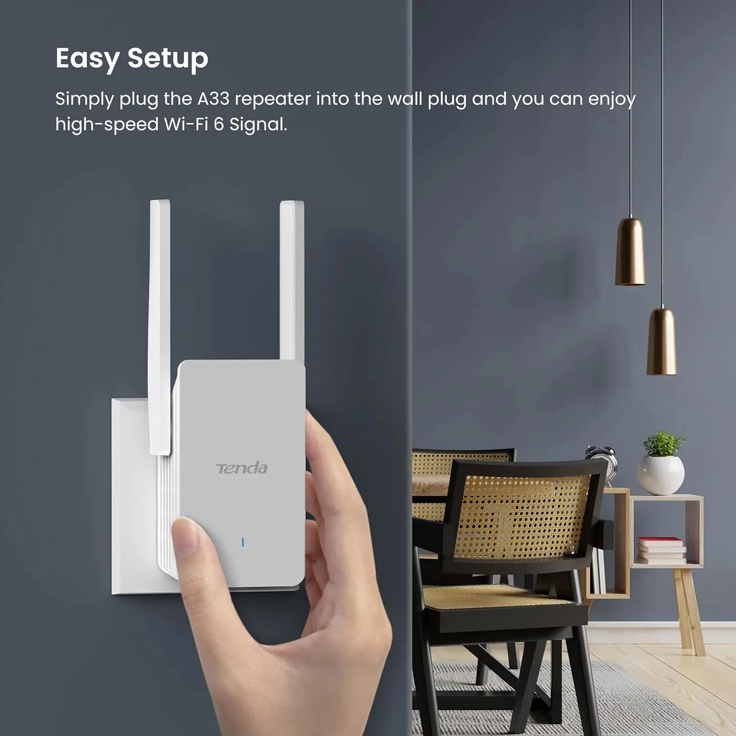 Tenda A33 Wi-Fi 6 Extender AX3000 Dual Band 2.4GHz 5GHz WiFi Signal Booster Gigabit WiFi Repeater Ethernet Port Home Internet — zdjęcie produktu 2