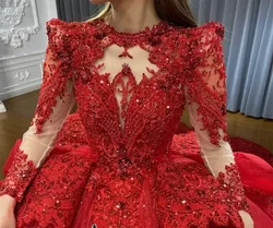 Red Mini Quinceanera Dresses Long Sleeves Tulle Beaded Flower Girl Dresses For Weddings Pageant Dresses Kids Baby Customized