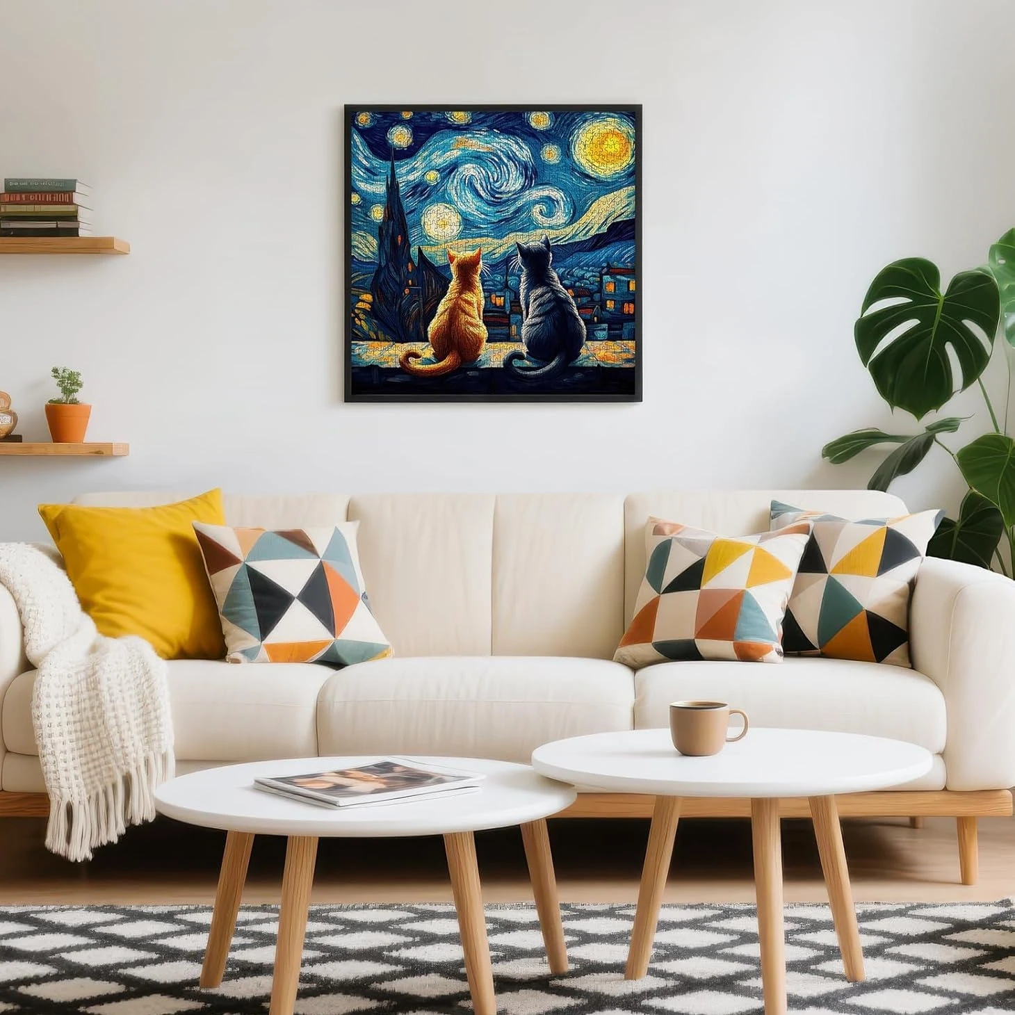 300/500/520/1000 Pieces Wooden Jigsaw Puzzle of Adult Cat Starry Night Landscape Puzzles Games Family Fun Toy Christmas Gift