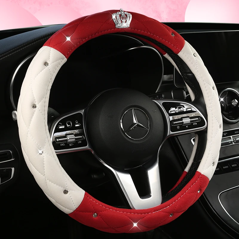 Car Anti-Slip Suede Steering Wheel Cover Universal Car Steering Wheel Protective Cover Crown Design Multicolors