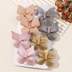 2-8Pcs/lot Girls Butterfly Hair Clips for Kids Handmade Leather Hairpins Hairgripes Solid PU Baby Hair Accessories Gift Set