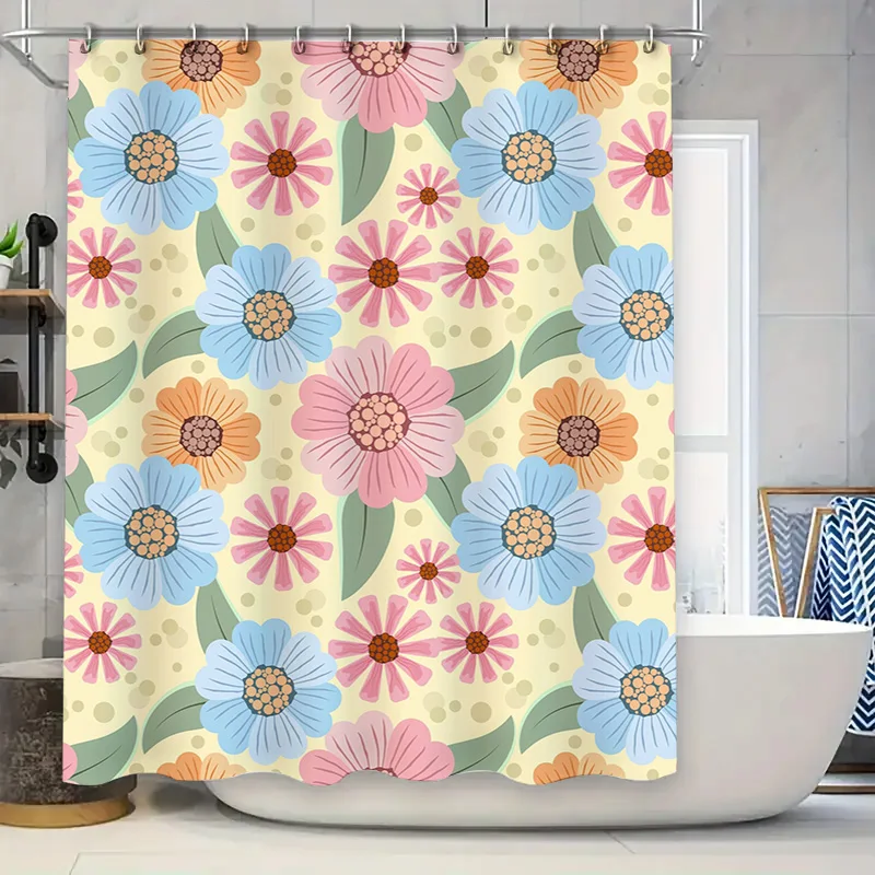 

Colorful Flower Shower Curtain Bathroom Decor Home Decoration Waterproof Fabric Bath Rug Cover Print Pattern Water Repellent Fab