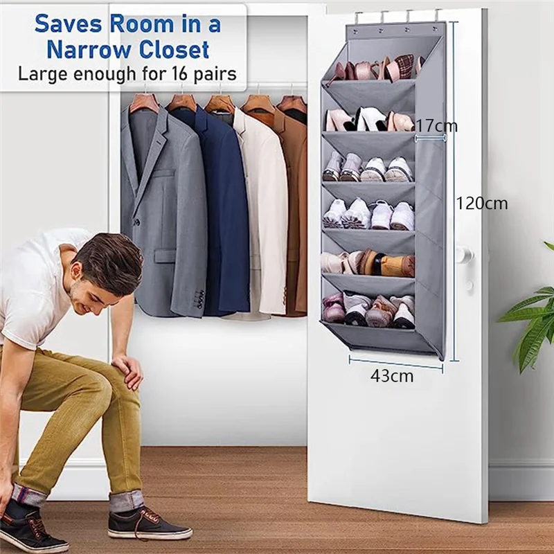 

ABIYY-Door Shoe Rack with Deep Pockets for 12 Pairs of Shoe Organizer for Closet and Dorm Narrow Door Shoe Storage