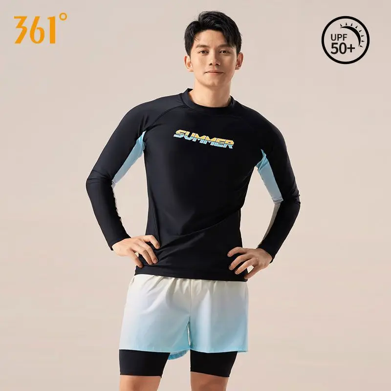 361Me 2 Pieces Sun Protection WaterProof Short/Long Sleeve Surfing Rash Guard UPF50+Quick-Dry Beach Bathing Swim Shirts Trunks