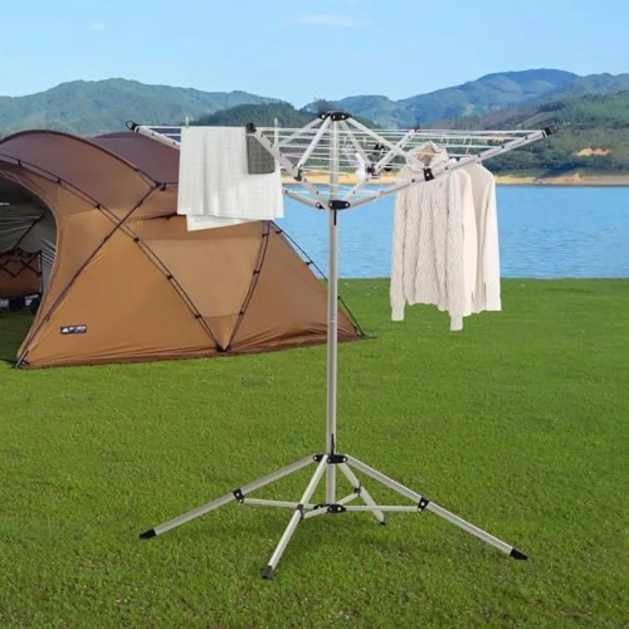 

JS Clothes Drying Rack 65Feet Clothesline Freestanding by 3 Legs Collapsible Laundry Rack for Indoor and Outdoor Use Space-Savi