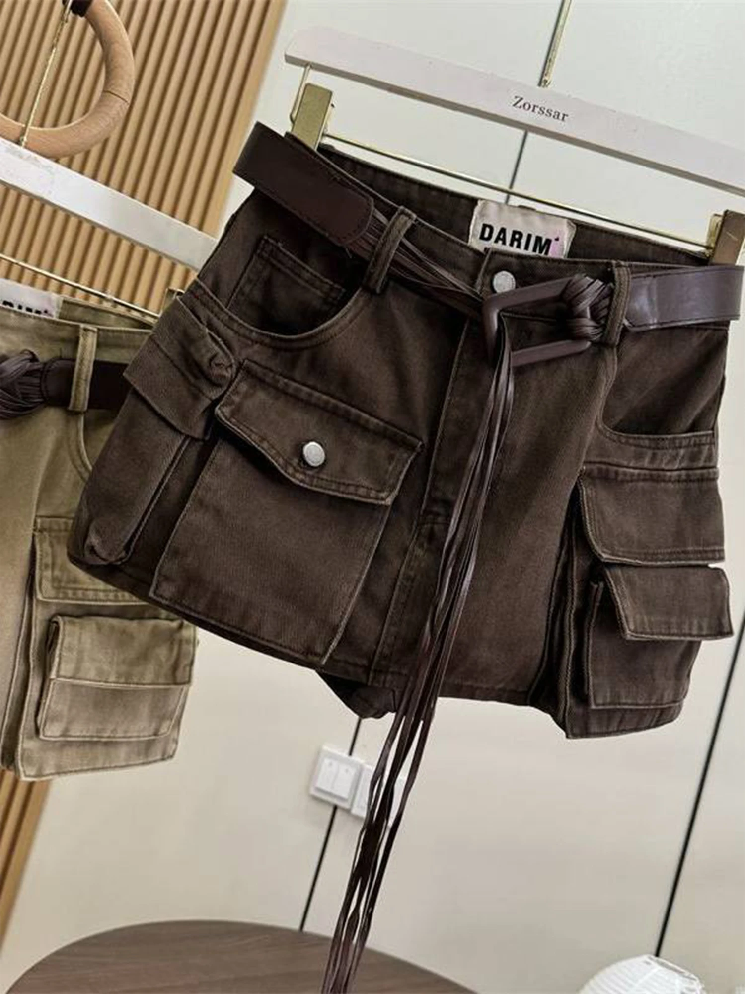 Women Brown Cargo Skirt 2000s Vintage Harajuku Gyaru High Waist Oversize Skirt Korean Style Y2k A-line Shorts Skirts Summe 2026