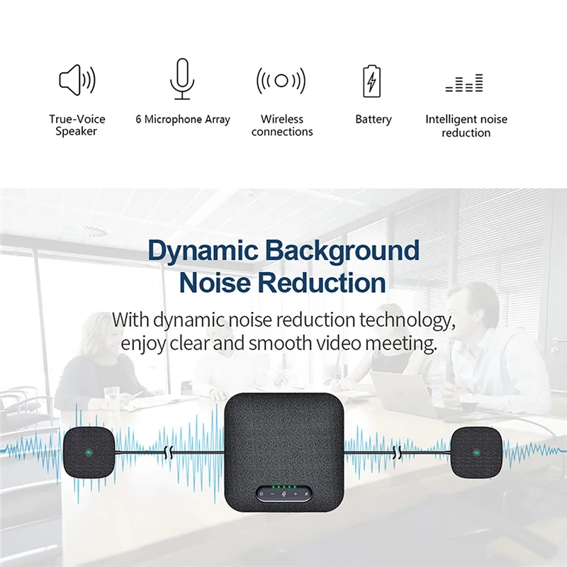 

Reliable-USB Wireless Video Conference Speakerphone Built-In 4 Microphones Hi-Fi Speaker 2 Extension Mic 360° Voice Pickup Noise
